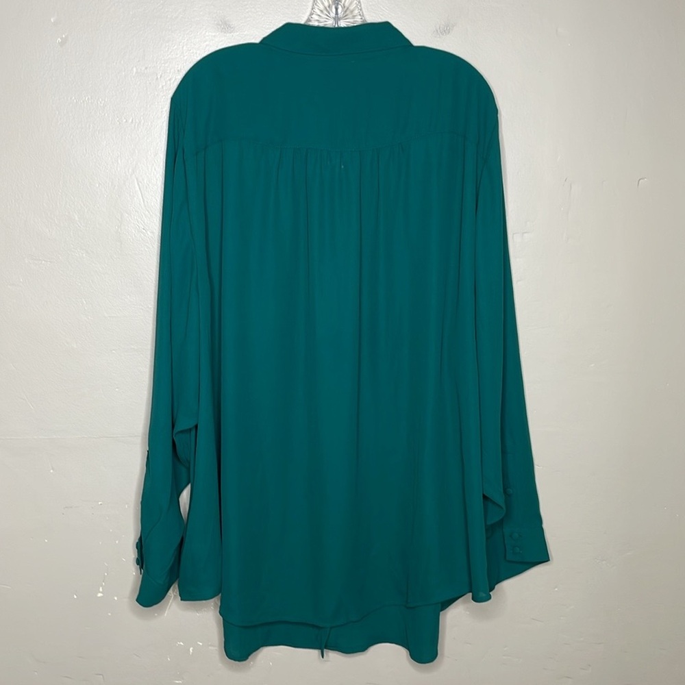 TORRID Button Front Blouse Green MADISON Rhinestone Buttons Long Sleeve NWT 5X - Picture 14 of 15